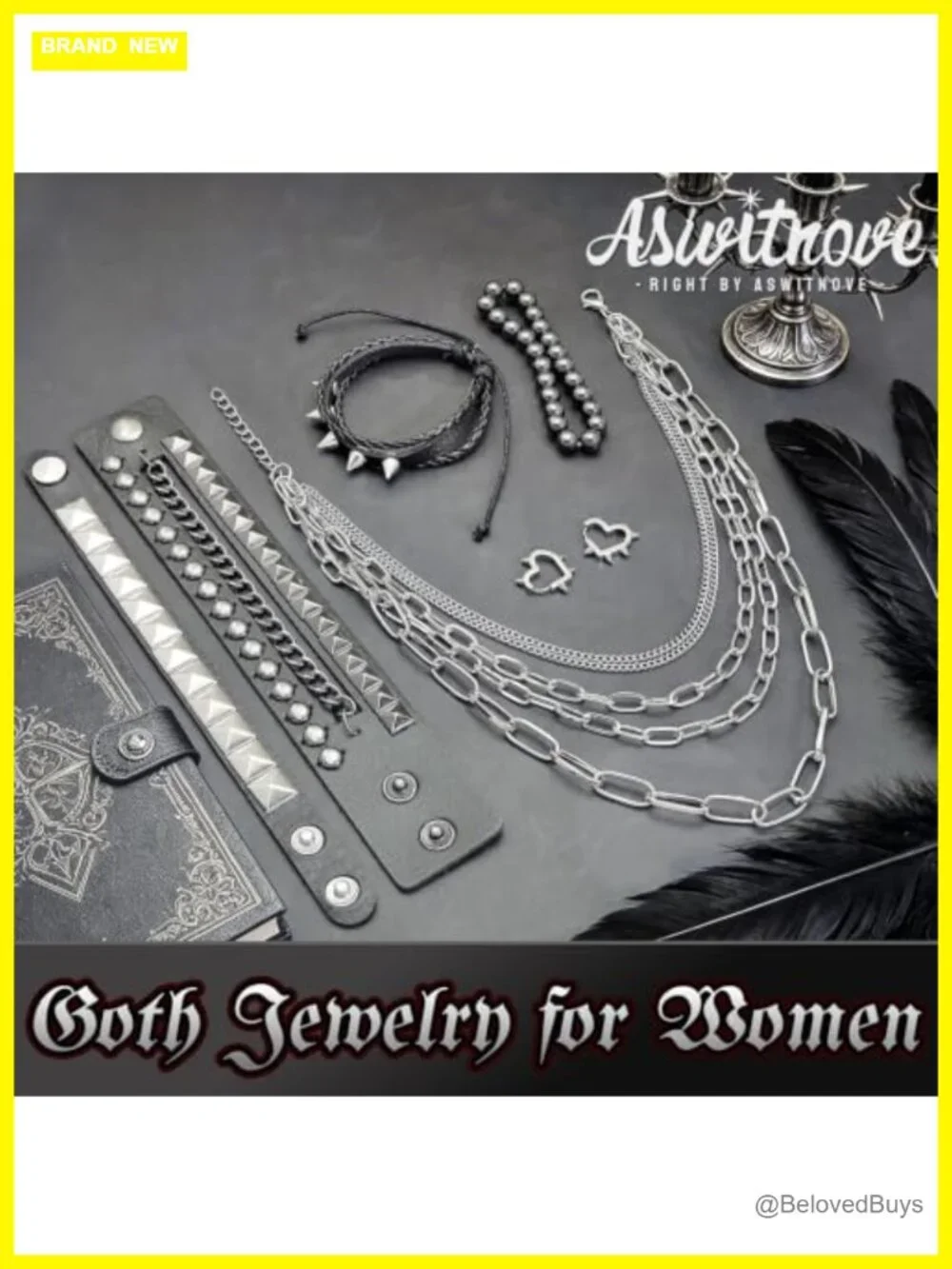 6 Pc Punk Studded Bracelet Set Gothic Necklace Earrings Faux Leather Y2K Grunge